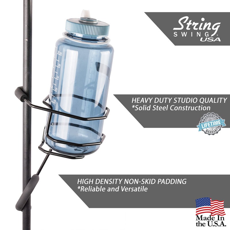 String Swing Mic Stand Large Drink Holder - Microphone & Cymbal Pole Mount for Nalgene Water Bottle Mason Jar Atlas Coffee Thermos Contigo Travel Mug - Black Heavy Duty Studio Quality Made in USA - String Swing - Image 2
